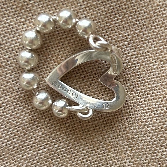 Gucci Beaded Chain Heart Ring Sterling Silver Size 6 - Picture 7 of 7